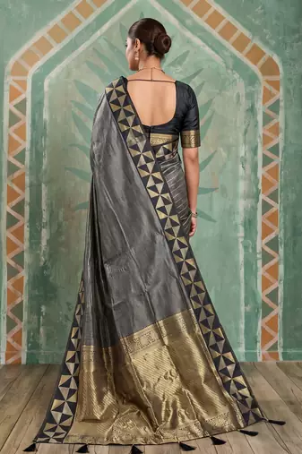 black silk blend checkered saree for women | festive & evening wear