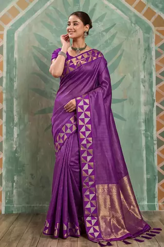 regal purple silk blend saree | woven zari border ethnic drape for women