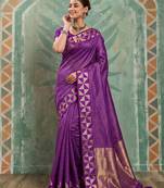 regal purple silk blend saree | woven zari border ethnic drape for women