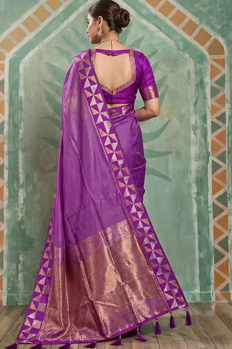 regal purple silk blend saree | woven zari border ethnic drape for women