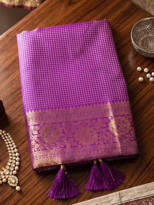 regal purple silk blend saree | woven zari border ethnic drape for women 4