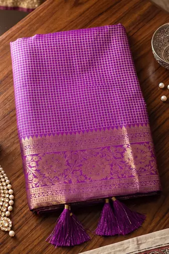 regal purple silk blend saree | woven zari border ethnic drape for women