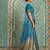 teal blue silk blend saree with geometric gold border | women's party wear