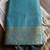 teal blue silk blend saree with geometric gold border | women's party wear