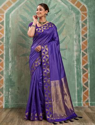 navy blue silk blend traditional saree for women | woven festive drape 1