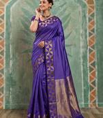 navy blue silk blend traditional saree for women | woven festive drape