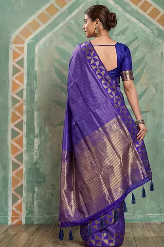navy blue silk blend traditional saree for women | woven festive drape