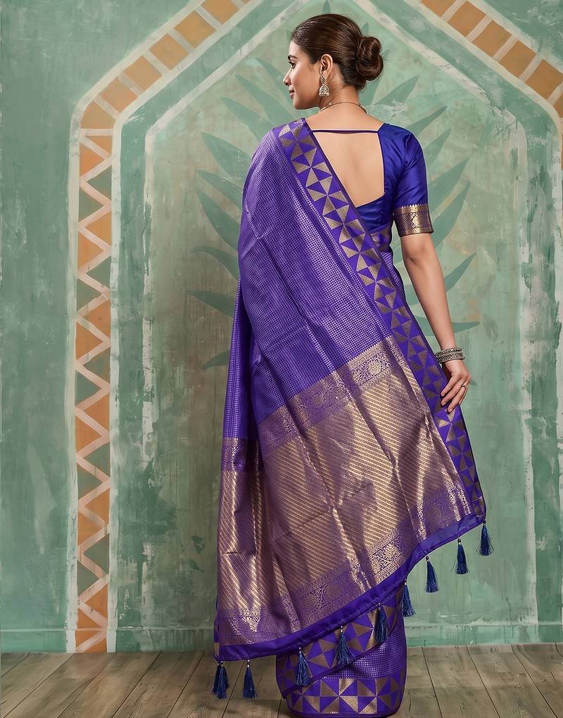 navy blue silk blend traditional saree for women | woven festive drape
