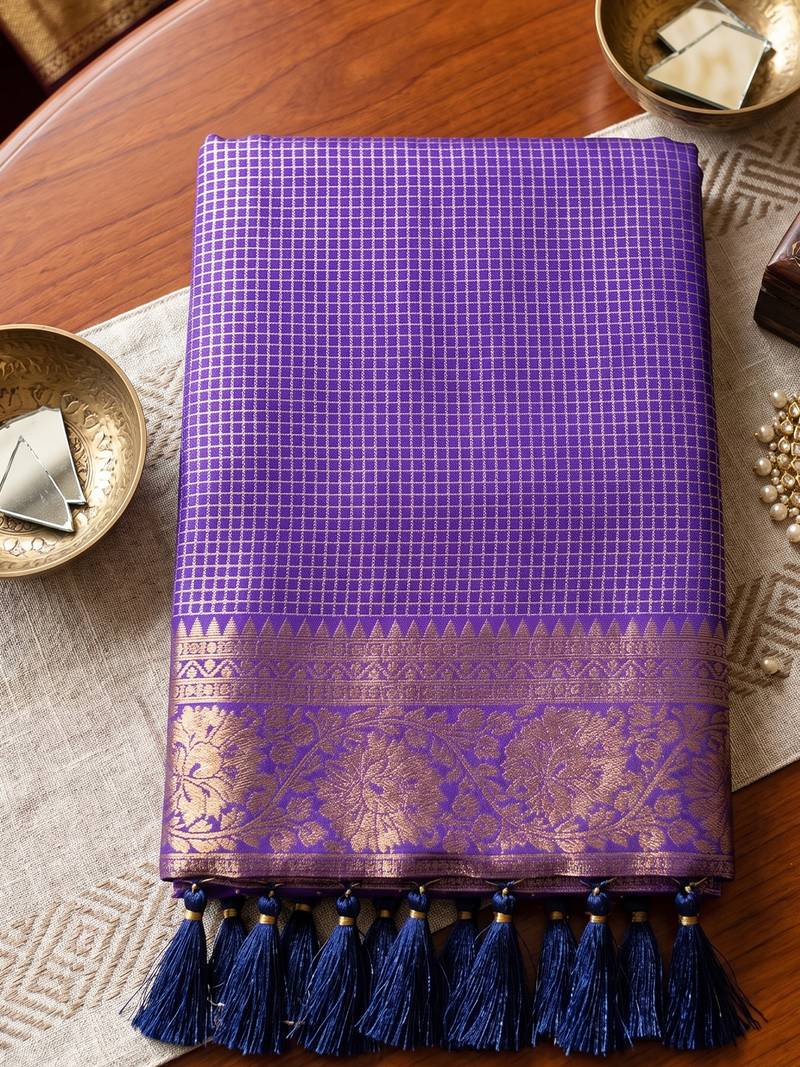 navy blue silk blend traditional saree for women | woven festive drape