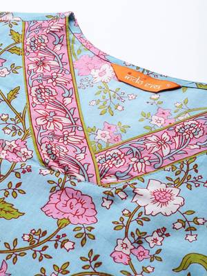 Floral Printed Mirror Work Pure Cotton Kurta With Trousers & Dupatta 2