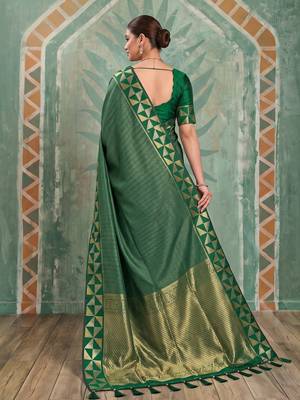 dark green micro check silk blend saree | ethnic wedding & party attire 3