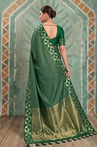 dark green micro check silk blend saree | ethnic wedding & party attire