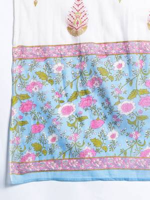 Floral Printed Mirror Work Pure Cotton Kurta With Trousers & Dupatta 4