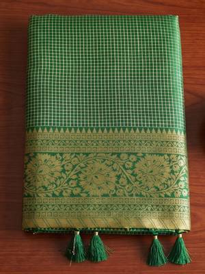 dark green micro check silk blend saree | ethnic wedding & party attire 4