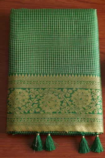 dark green micro check silk blend saree | ethnic wedding & party attire