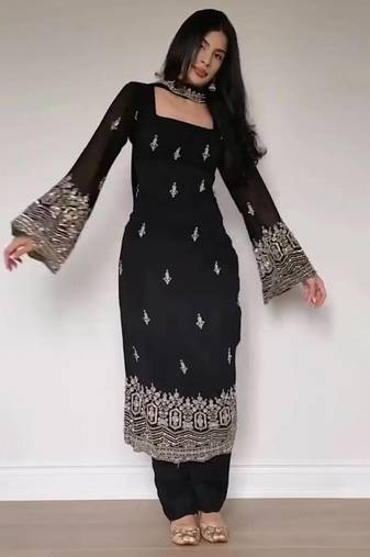 Embroidery Faux Georgette Fabric Straight Kurta Pant and Dupatta Set