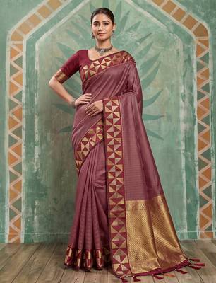 maroon zari border silk blend saree | bridal & festive ethnic wear for women 1