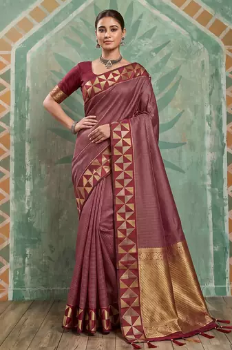 maroon zari border silk blend saree | bridal & festive ethnic wear for women