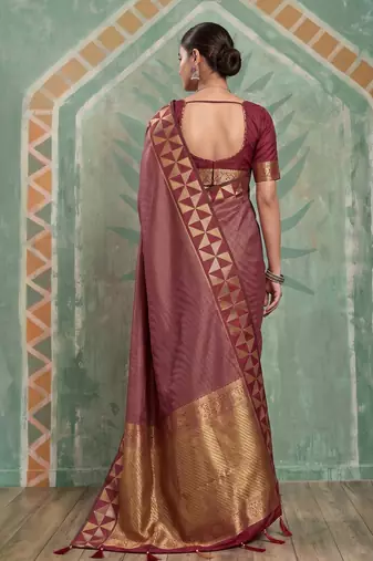maroon zari border silk blend saree | bridal & festive ethnic wear for women