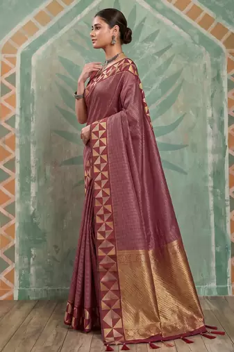 maroon zari border silk blend saree | bridal & festive ethnic wear for women
