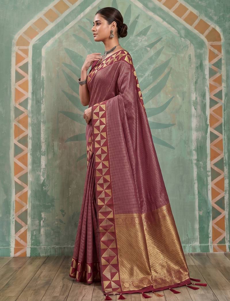 maroon zari border silk blend saree | bridal & festive ethnic wear for women