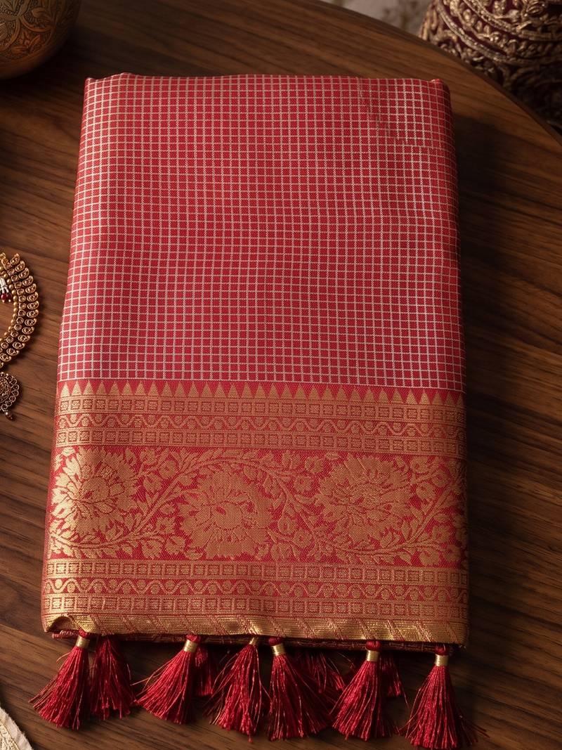maroon zari border silk blend saree | bridal & festive ethnic wear for women