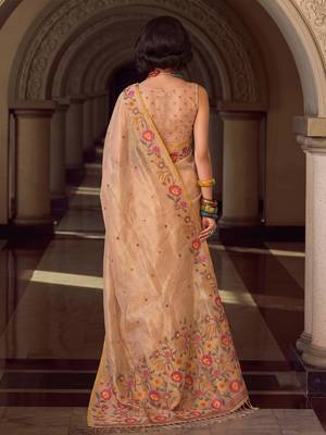 beige tissue silk blend saree | floral embroidered festive & wedding ethnic wear for women 3