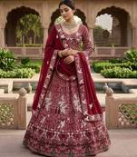 marron Embroidery Sequins With Cancan Georgette Lehenga Choli Set
