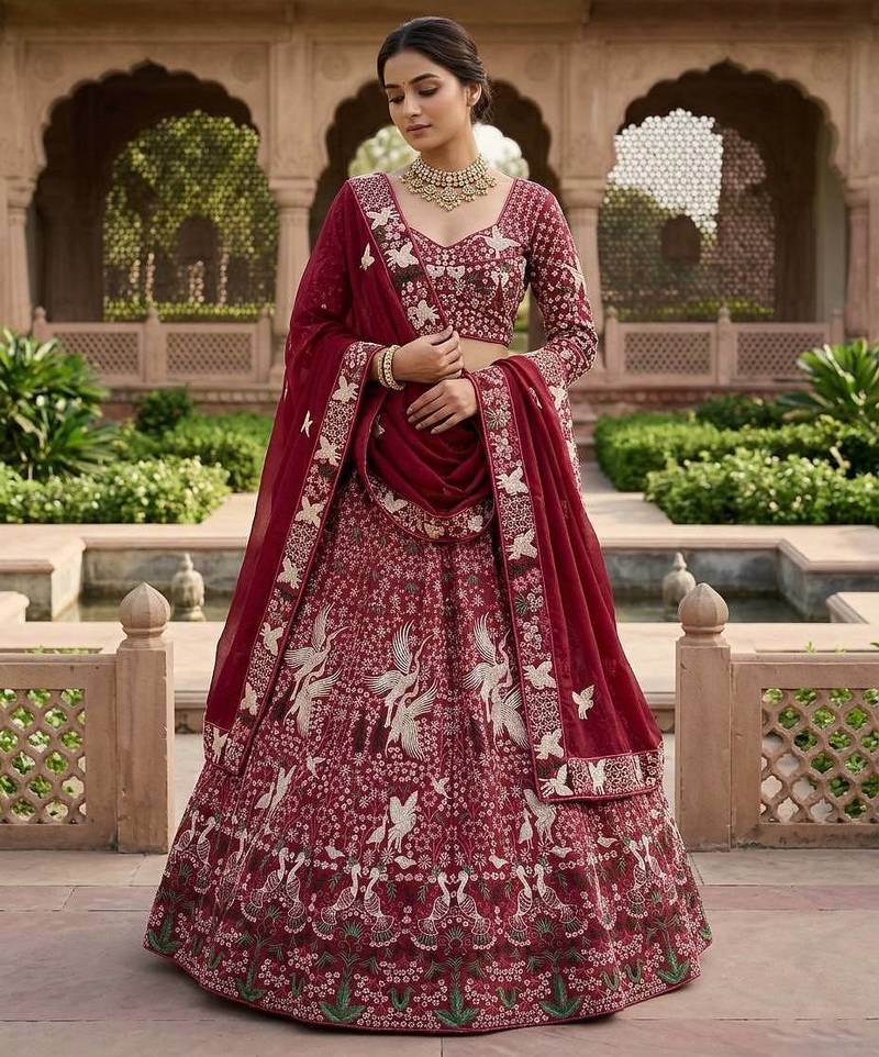 marron Embroidery Sequins With Cancan Georgette Lehenga Choli Set