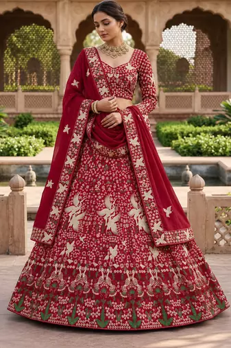 marron Embroidery Sequins With Cancan Georgette Lehenga Choli Set