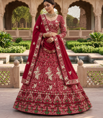 marron Embroidery Sequins With Cancan Georgette Lehenga Choli Set