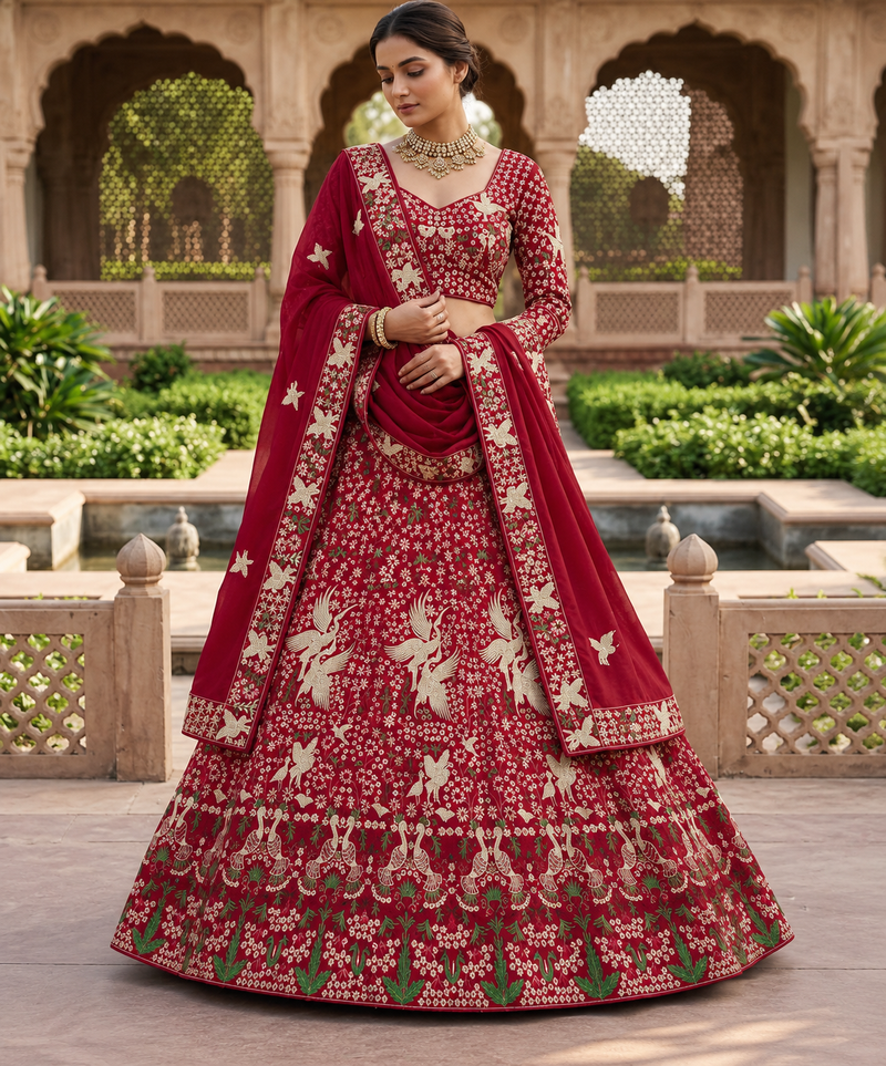 marron Embroidery Sequins With Cancan Georgette Lehenga Choli Set