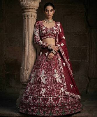 marron Embroidery Sequins With Cancan Georgette Lehenga Choli Set 2