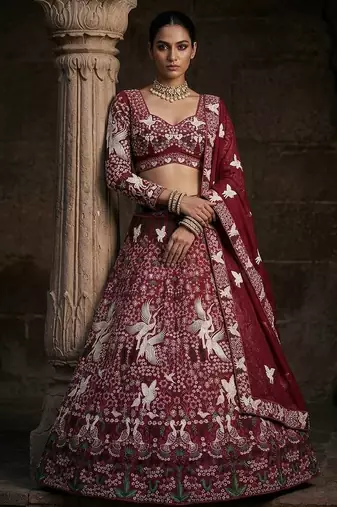 marron Embroidery Sequins With Cancan Georgette Lehenga Choli Set