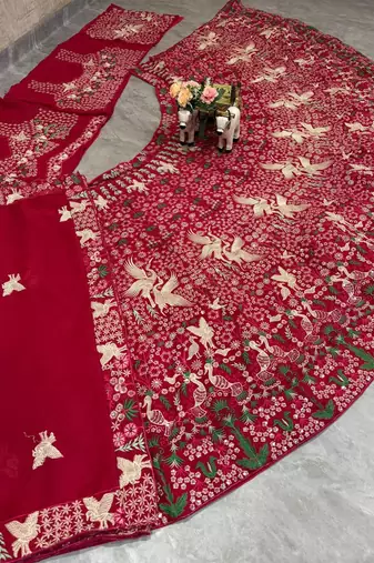 marron Embroidery Sequins With Cancan Georgette Lehenga Choli Set
