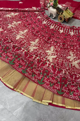 marron Embroidery Sequins With Cancan Georgette Lehenga Choli Set