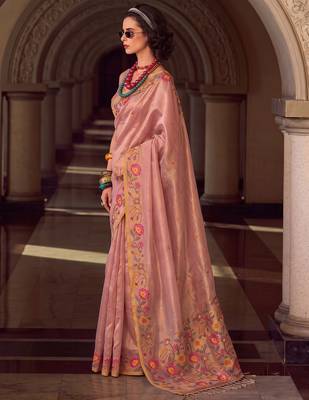 rose pink premium tissue silk blend saree | festive embroidered ethnic wear for modern women 2