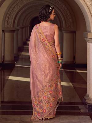 rose pink premium tissue silk blend saree | festive embroidered ethnic wear for modern women 3