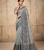 grey cotton blend saree for women | elegant festive & formal ethnic wear