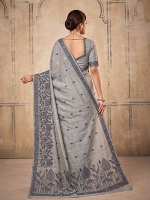 grey cotton blend saree for women | elegant festive & formal ethnic wear 2