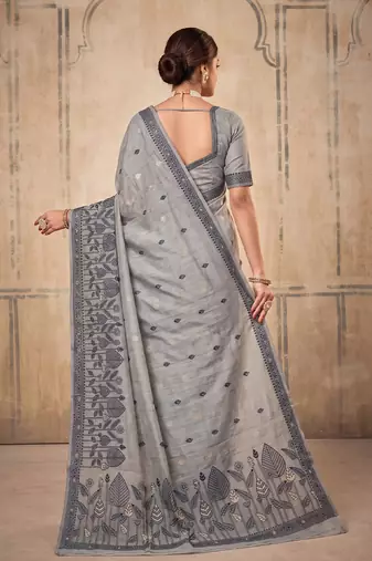 grey cotton blend saree for women | elegant festive & formal ethnic wear