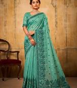 sea green premium cotton blend saree | women's floral border party wear drape