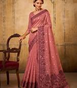 rose pink cotton blend woven saree for women | traditional wedding & festive wear