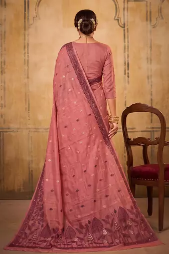 rose pink cotton blend woven saree for women | traditional wedding & festive wear
