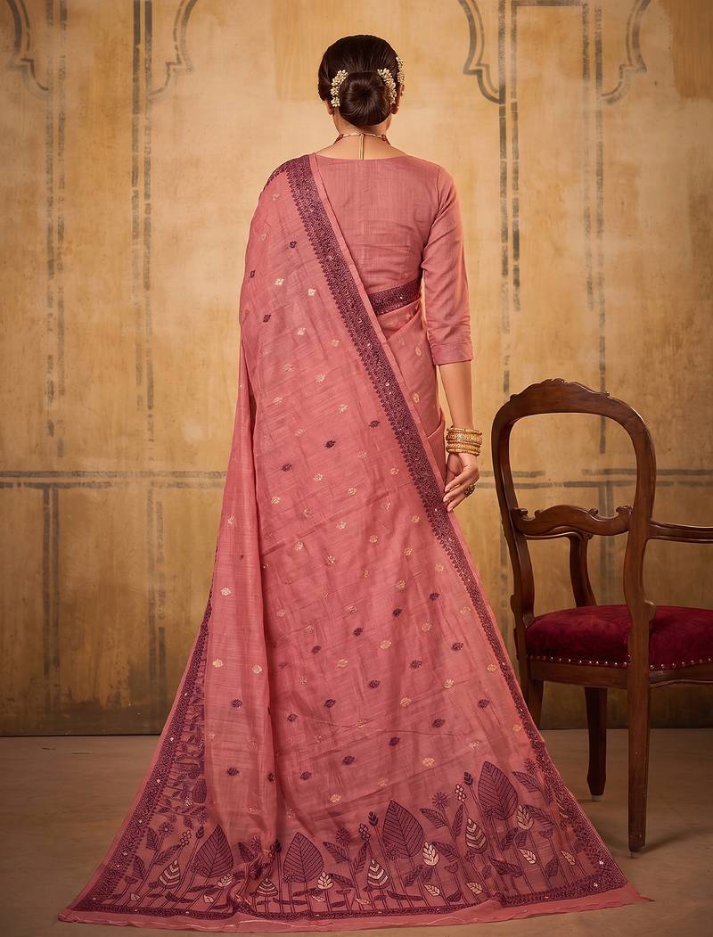 rose pink cotton blend woven saree for women | traditional wedding & festive wear