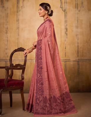 rose pink cotton blend woven saree for women | traditional wedding & festive wear 3