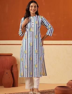 Women Printed Regular Pure Cotton Kurta with Trousers 1