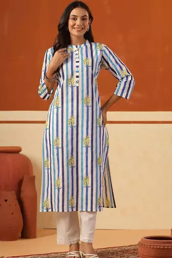 Women Printed Regular Pure Cotton Kurta with Trousers