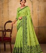 light green breathable cotton blend saree | vibrant party & festive ethnic wear
