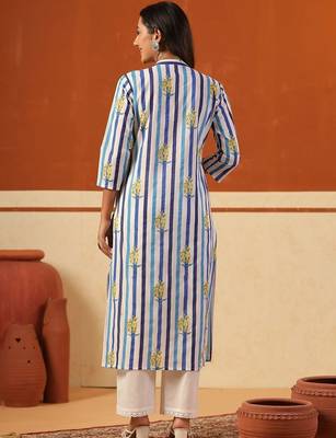 Women Printed Regular Pure Cotton Kurta with Trousers 3